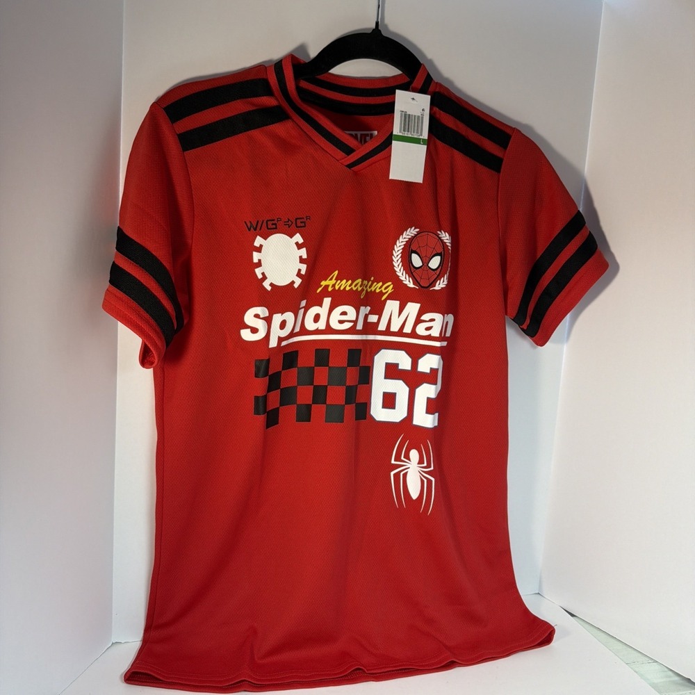 Amazing Spiderman Marvel Comics Football Jersey Shirt Youth Large Red